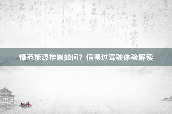 锋范能源推崇如何？信得过驾驶体验解读